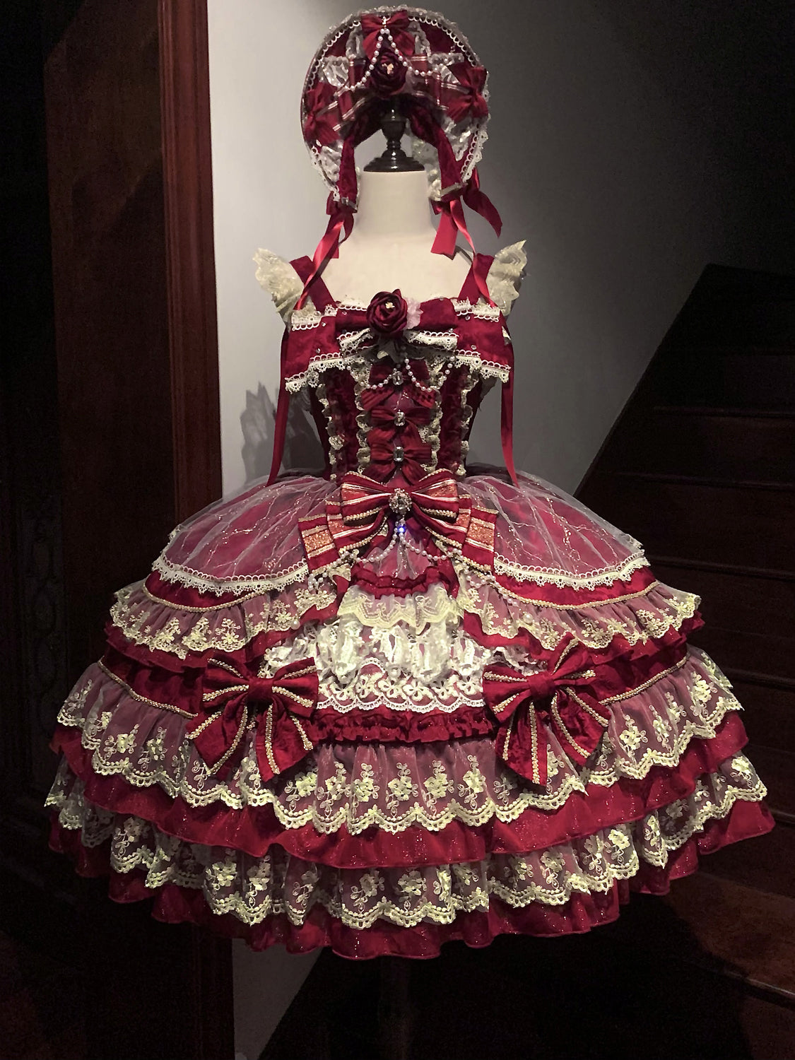 Hanguliang - Gem Crown - Sweet Lolita JSK Suit Tiered Ruffles Doll-Like Dress and BNT 42610:747534