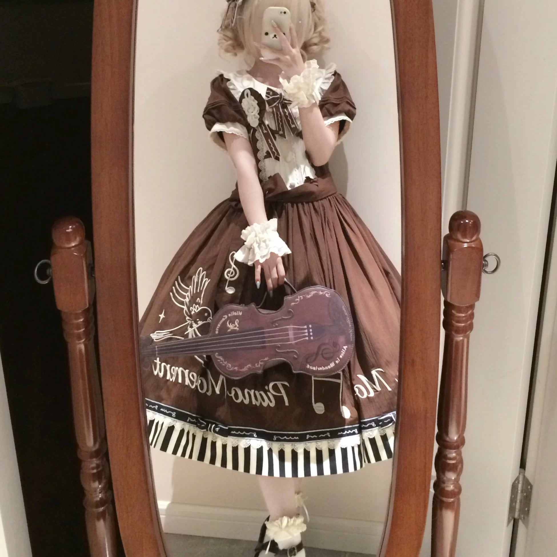 Birdsong Melody - Piano-themed Old School Lolita OP Dress, Side Pockets (2XL L M S XL) 45818:863233