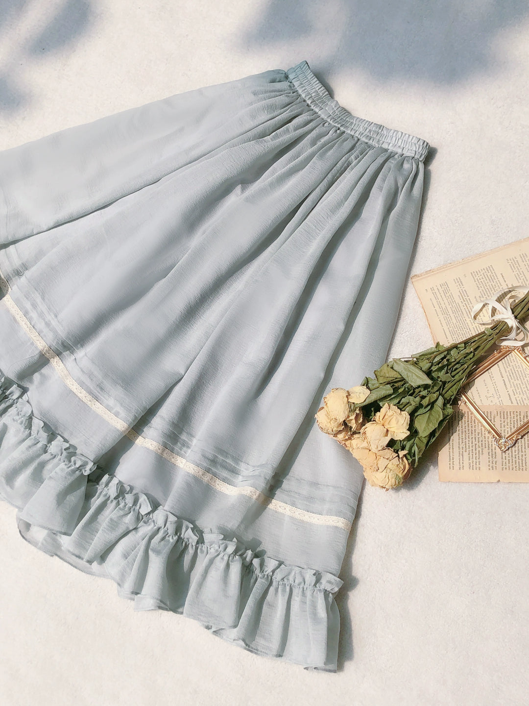 HuTaoMuJK~Iris Memoirs~Retro Lolita Skirt and Navy Collar Short Sleeve Shirt Set S long skirt 