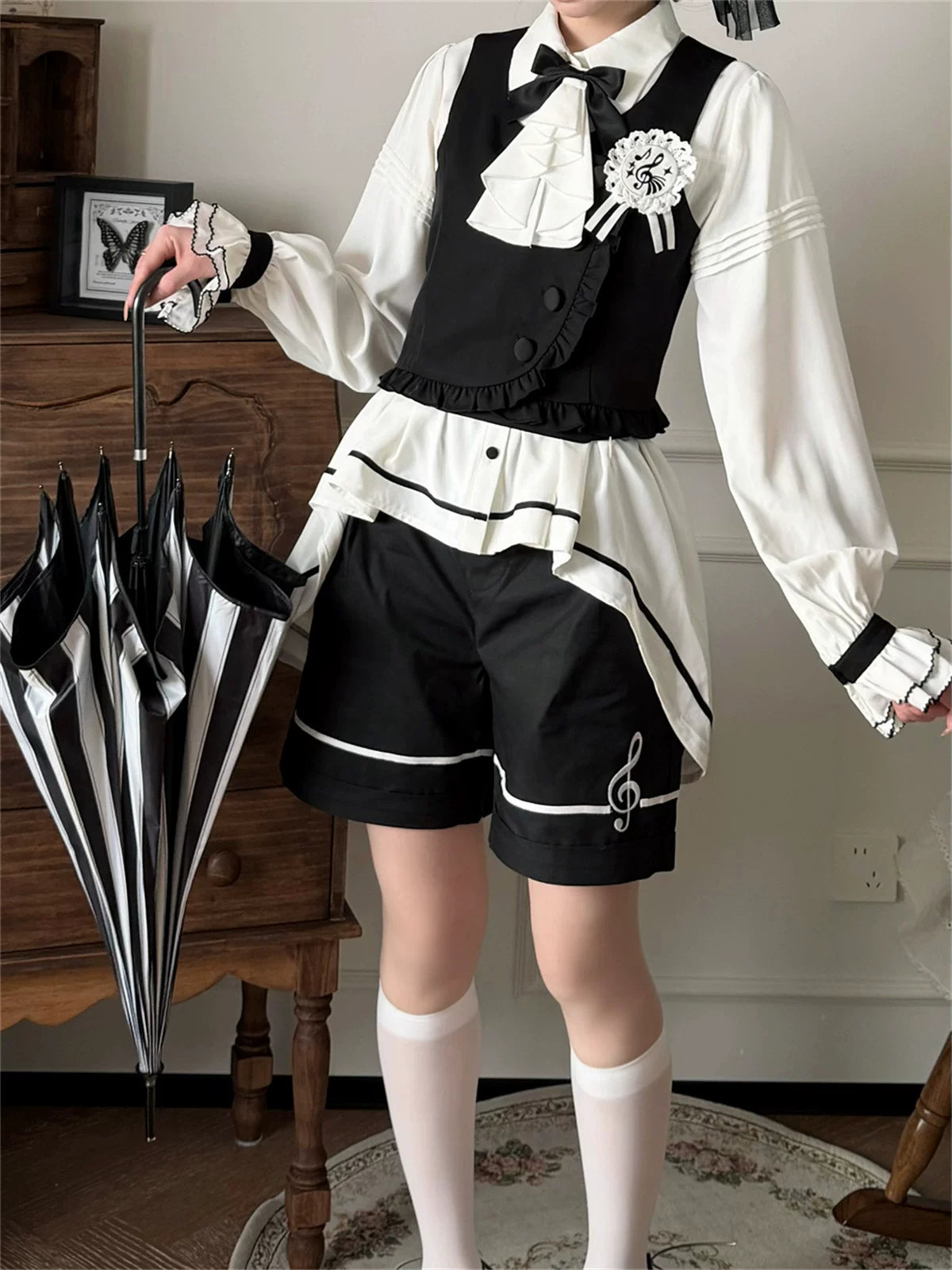Silent Melody - Ouji Lolita Chiffon Blouse or Musical Note Embroidered Skirt 45484:853499