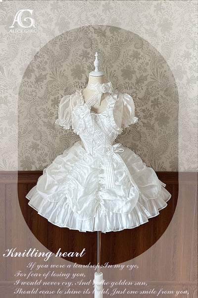 Alice Girl~Knitting Heart~Lolita Jumper Dress Luxury Ballet Full dress XS white 