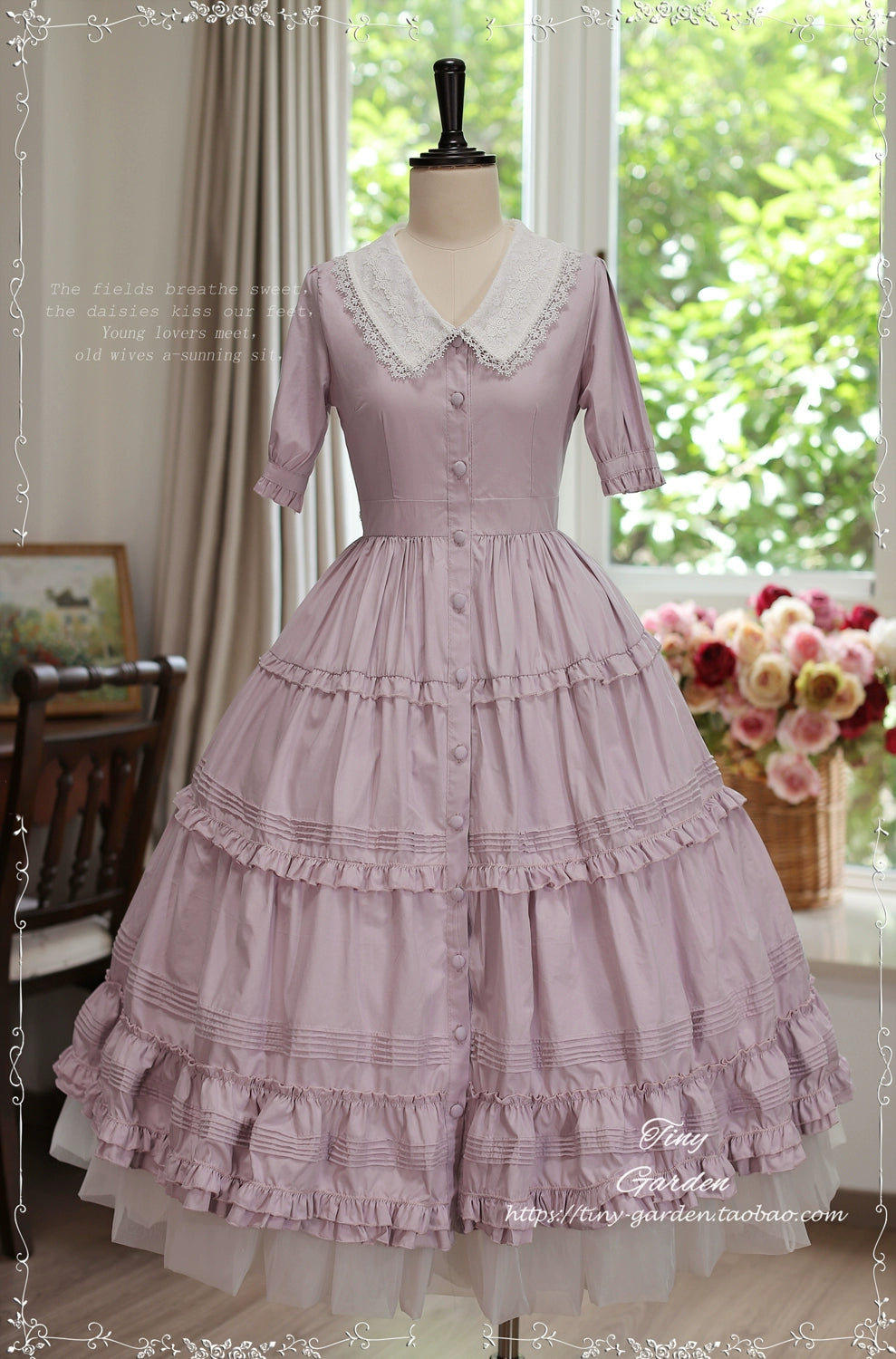 Tiny Garden~Lacey 2.0~Classic Lolita OP Lace Collar Open Front Dress   