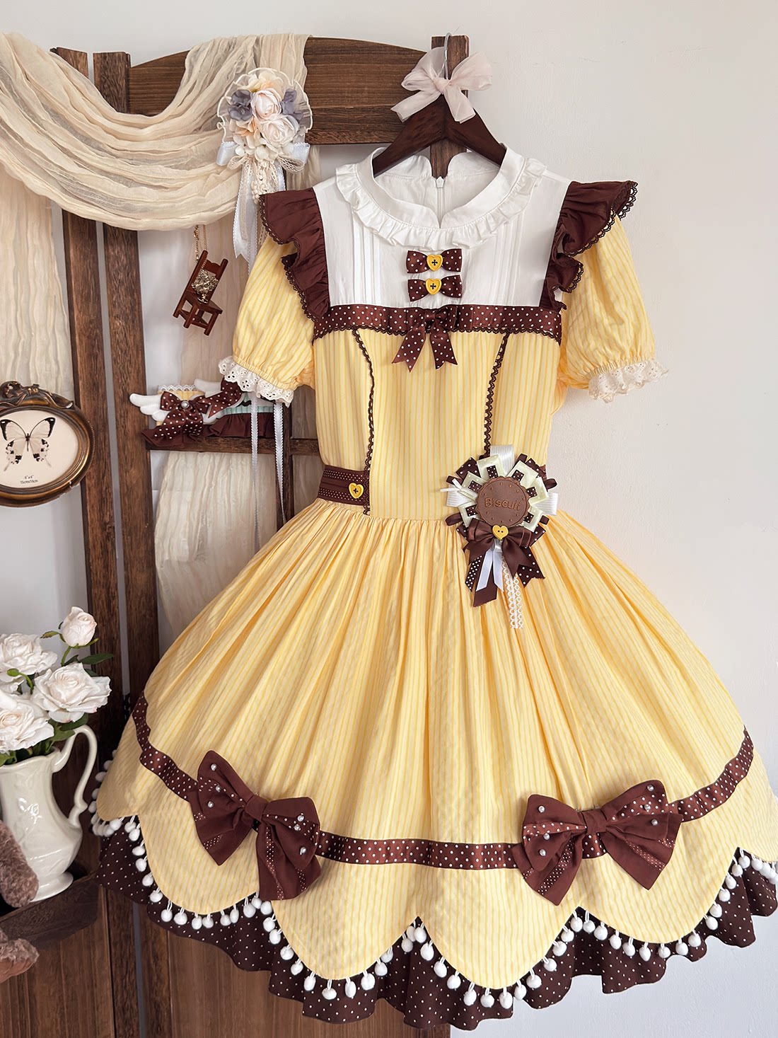 Biscuit Tata - Doll-like Sweet Lolita Dress, Detachable Chocolate Bows 45852:865145