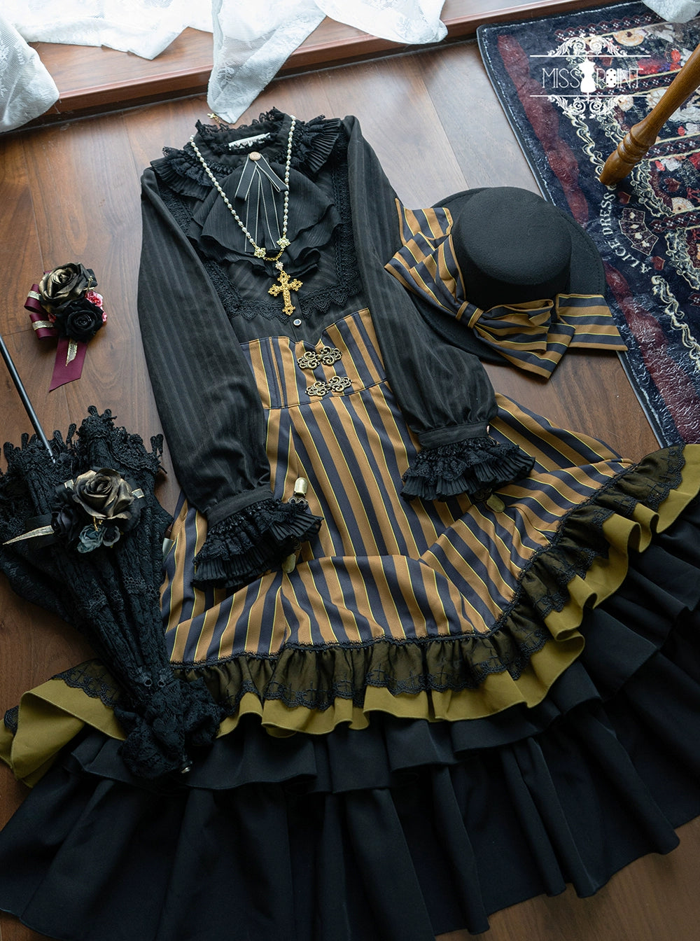(Buyforme)Miss Point~Customized Lolita Elegant Striped High Waisted Fishbone SK   