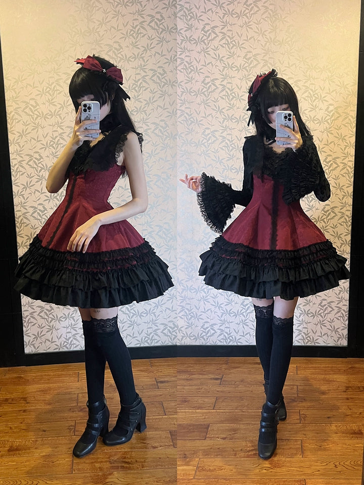 MILU ORIG - Six-Panel Gothic Lolita JSK Dress, Tiered Ruffles