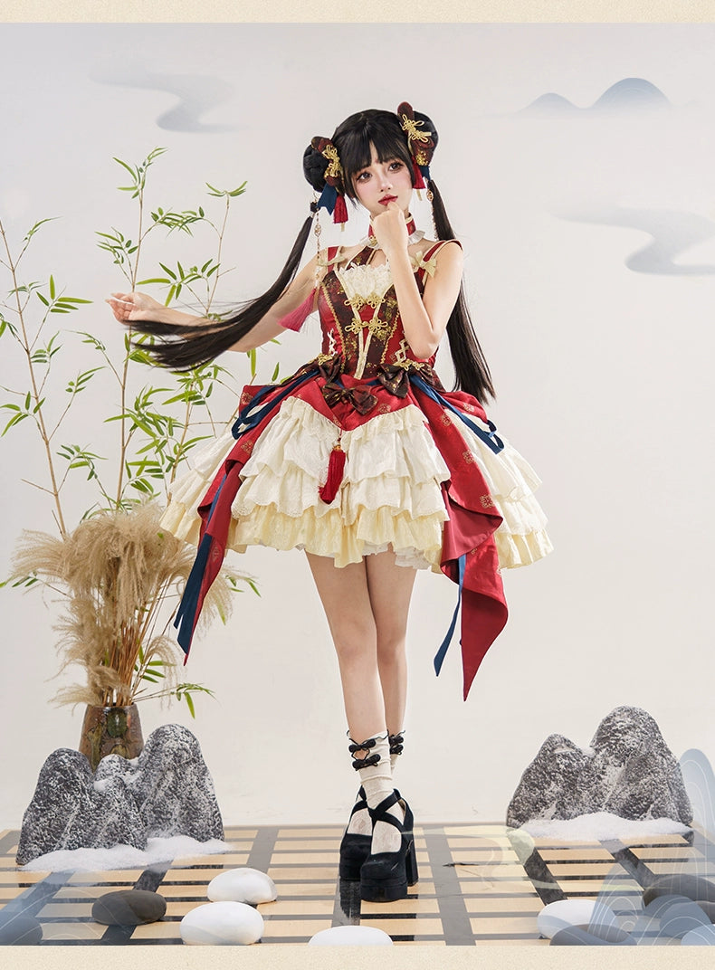 Urtto~Fengming Yaoshan~Winter Qi Lolita JSK Set with Chinese Style Cape and Bolero JSK only S