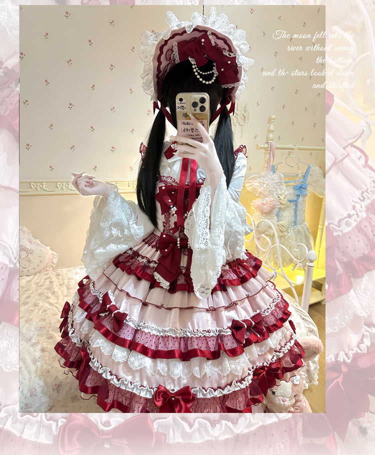 Sakurahime~Ribbon Strawberry~Sweet Lolita JSK and BNT with Old School Lolita Style 42537:744384