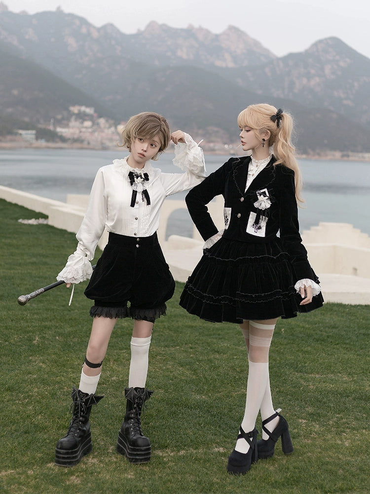 CastleToo~Erosion Heart F-Type~Ouji Lolita Suit Black Velvet Shorts and Skirt 40628:669592