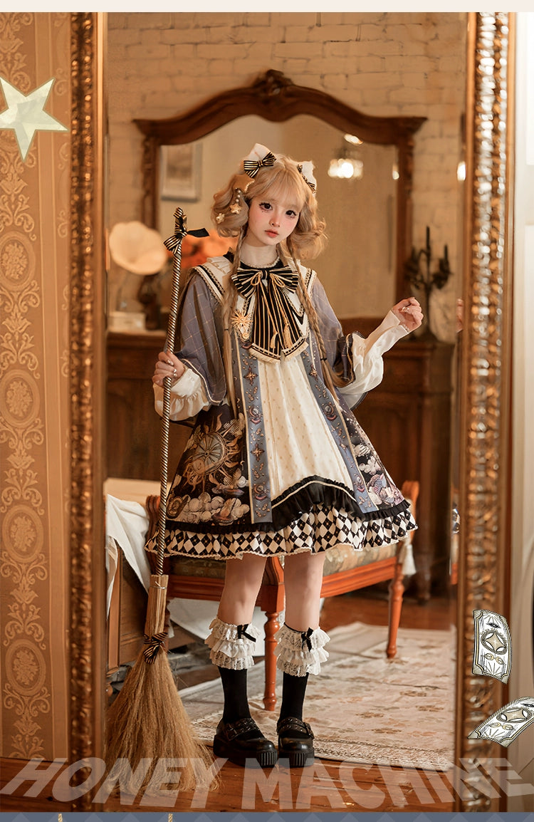 Honey Machine~The Secret Of Astrology~Kawaii Casual Lolita Printed OP Dress Long Sleeve   