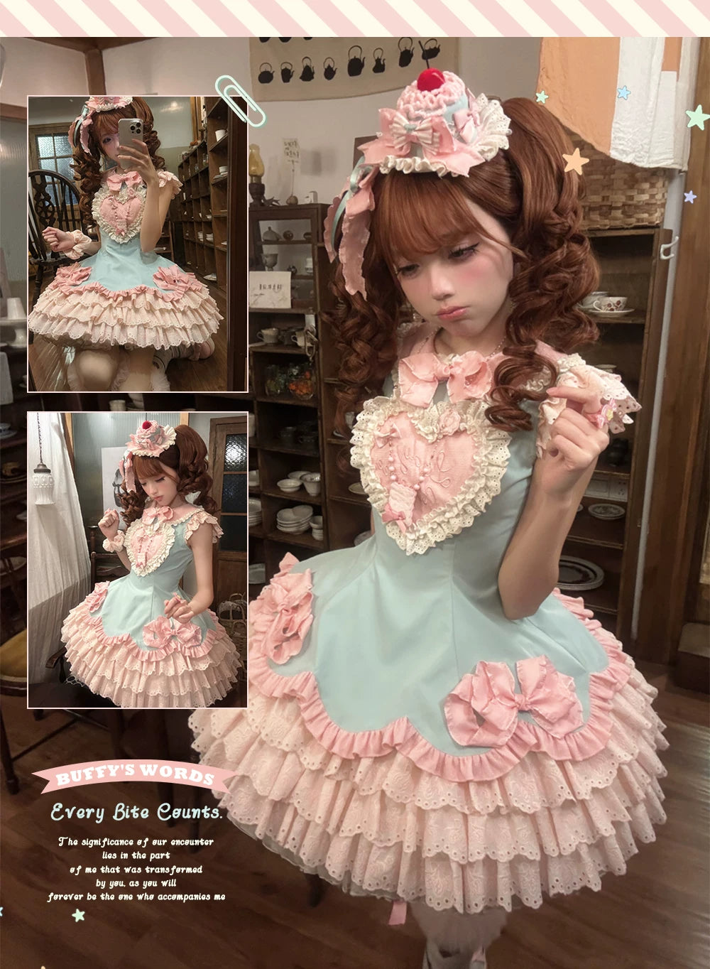 Bafei Honey Words - Sweet Lolita Embroidery JSK Dress, Tiered Hem