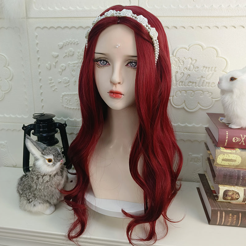 RainbowMe - Elegant Lolita Long Curly Wig Multicolor burgundy
