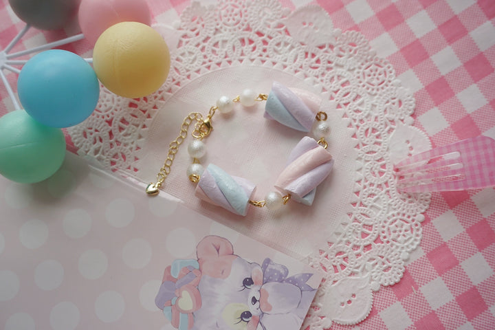 Cat Tea Party~Sweet Lolita Accessories Simulated Cotton Candy Clay Bracelet Necklace   