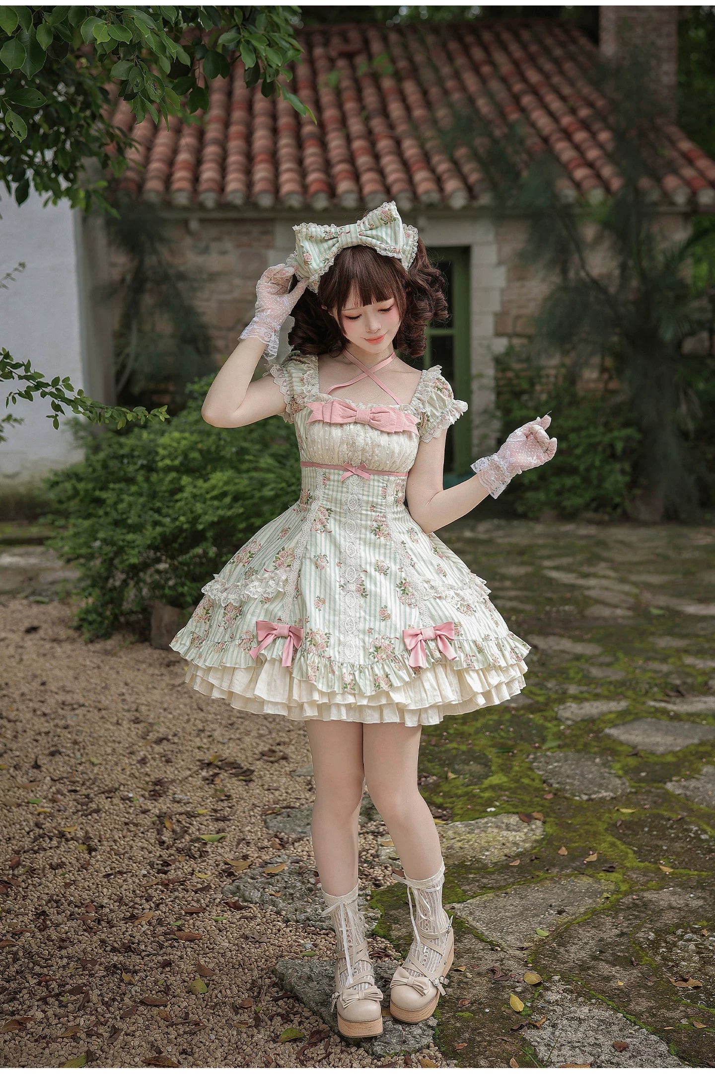 Meeting Austen - Cotton Classic Lolita Rose Printed OP Dress 45736:860036