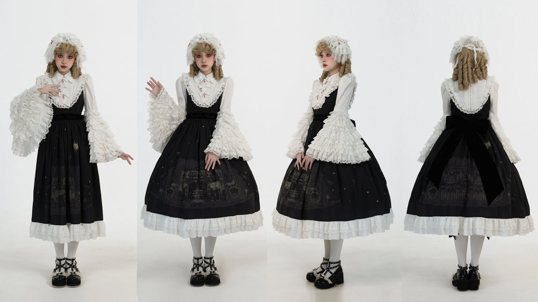 Dark Circle Clinic~Barbara Manor Night~Gothic Lolita JSK Pleated Floral Print Lolita Dress   