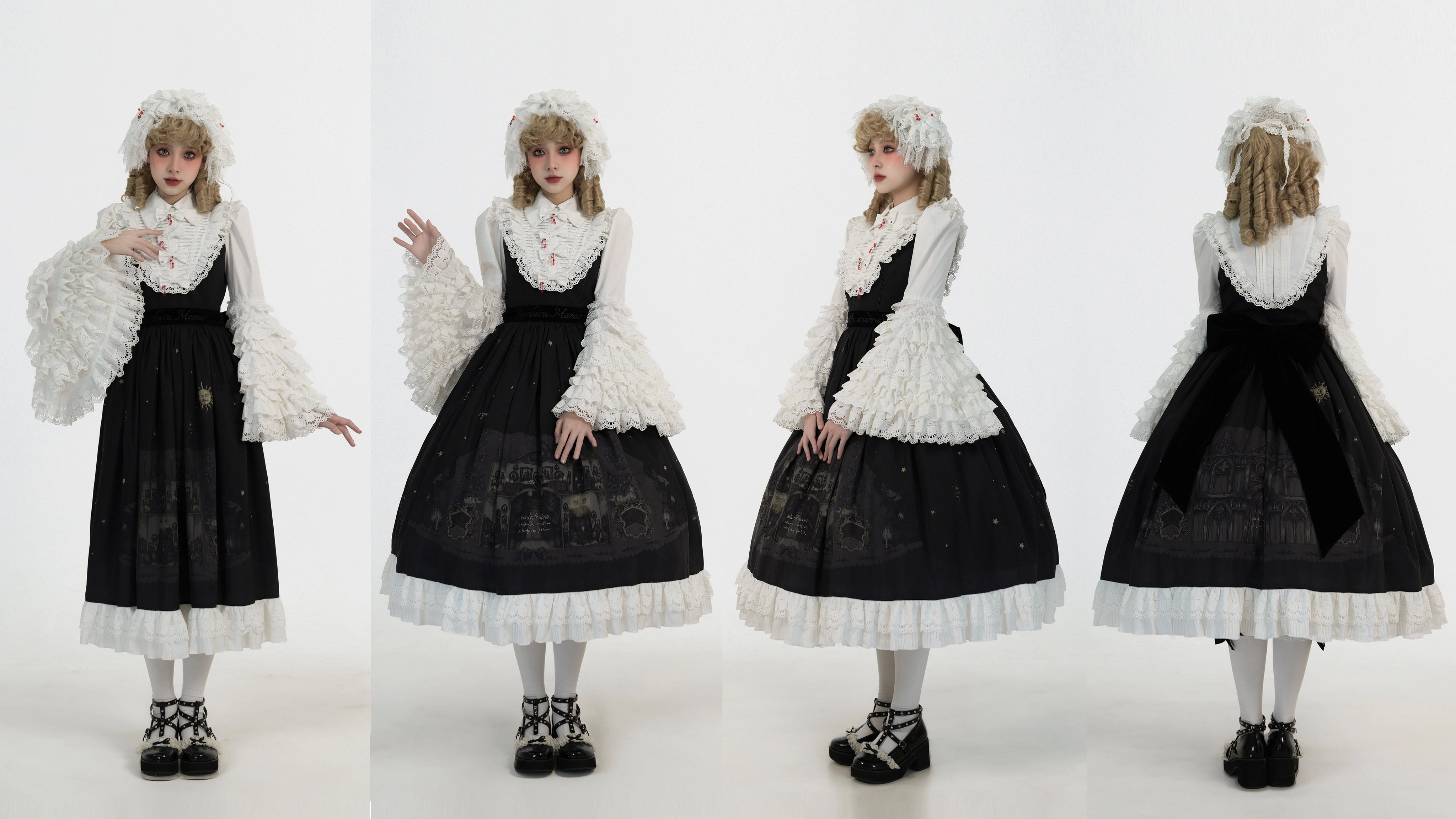Dark Circle Clinic~Barbara Manor Night~Gothic Lolita JSK Pleated Floral Print Lolita Dress 38972:605892