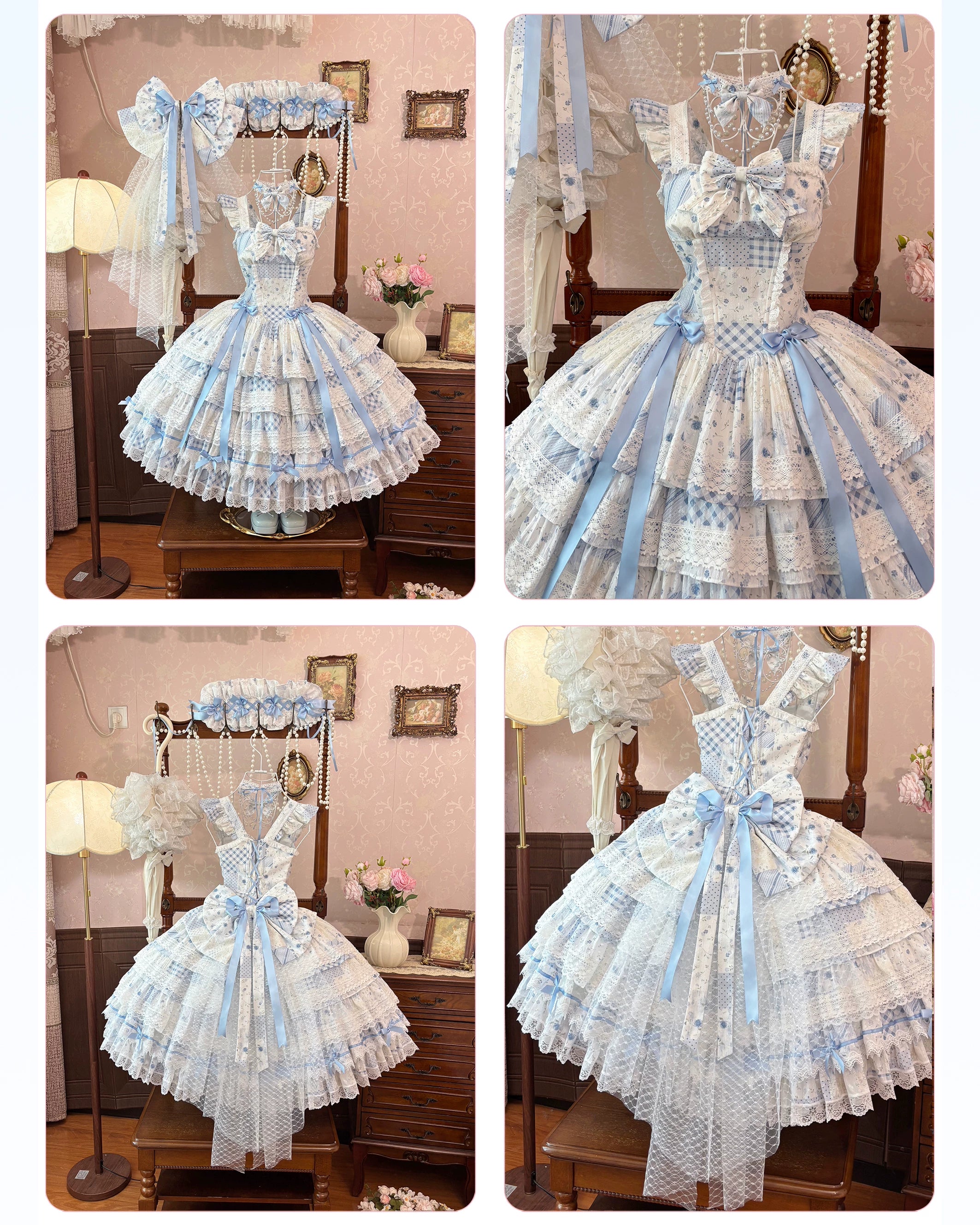 Flower Narrative Ballad - Classic Wedding Lolita Floral Printed JSK Dress with Tiered Hem 45728:859690