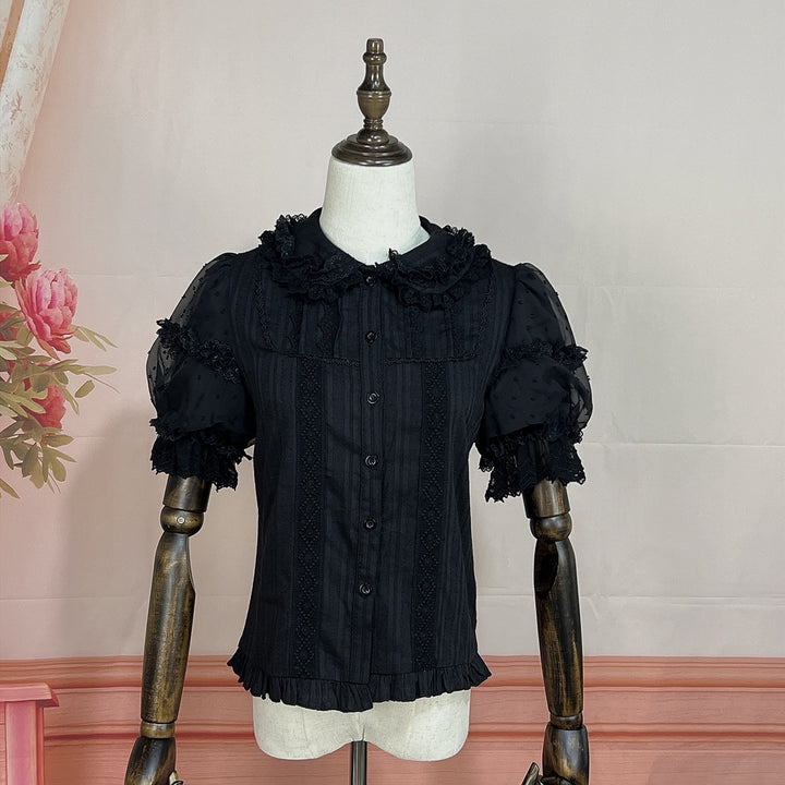 DMFS Lolita~Lollipop~Sweet Lolita Shirt with Double-Layered Puff Sleeves Black shirt only S
