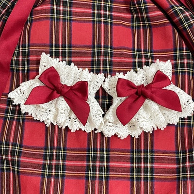 A Zhi~Artie Handcraft~Sweet Lolita Bow Cotton Thread Lace Cuffs red (a pair)  