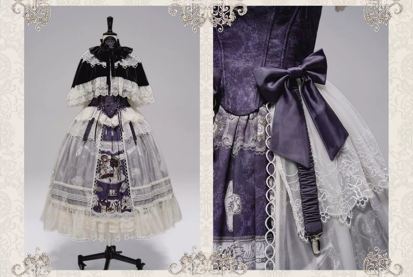 Clockwork Doll - Gothic Lolita Printed Dress, Lace & Bows 45186:839282