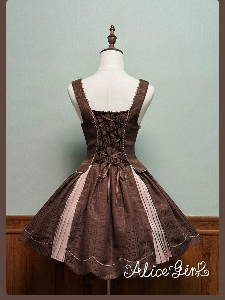 Alice Girl - Bear Chocolate Slab - Classic Lolita Pleated JSK & SK Dress, Side Zipper