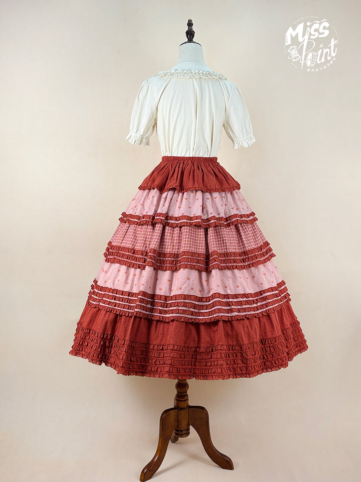 Miss Point~Garden Sunflower~Country Lolita SK Patchwork Tiered-Ruffles Skirt 42511:742980