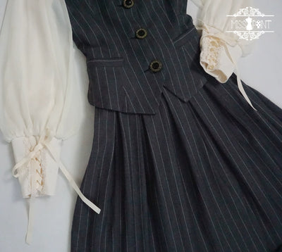 Miss Point~Rose Doll~Elegant Lolita Striped Fishbone Skirt   