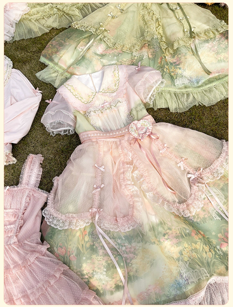 Flower and Pearl Box~Wild Flowers and Fragrant Grass~Country Lolita Dress Floral Print JSK and OP Dress Set 35380:486498