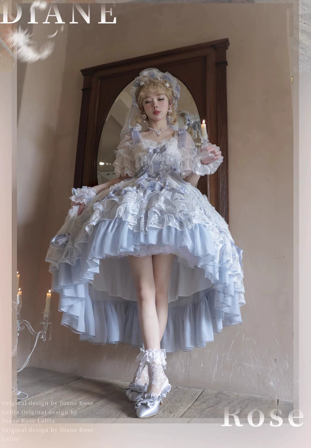 MieYe - Diana Rose - Bridal Lolita Dress Short Wedding OP with Accessories 41638:708646
