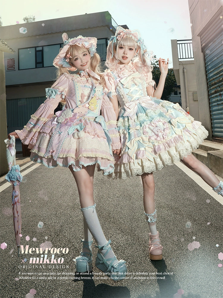 Mewroco~Sweet Lolita Dress Set Tiered JSK OP with Detachable sleeves