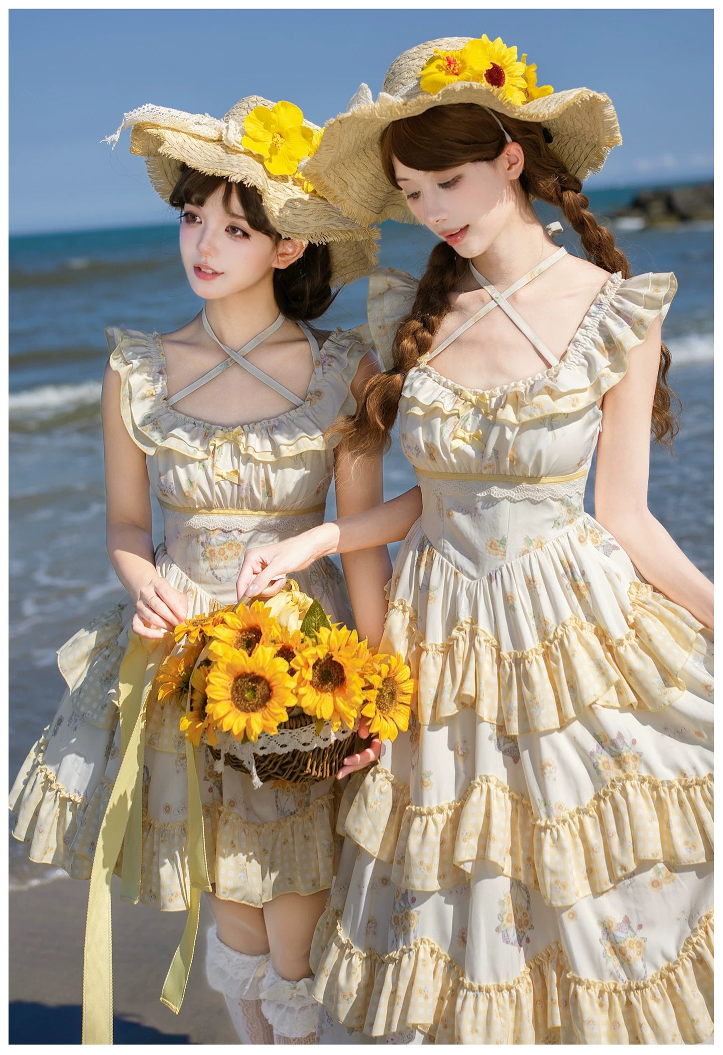 Small Sunflower - Classic Lolita Sunflower Printed JSK Dress, Tiered Hem 45740:860875