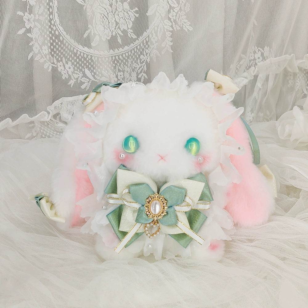 Bear Star~Butterfly Ya~Kawaii Lolita Doll Bag Crossbody Lolita Bunny Shoulder Bag Green small bag + crossbody pearl chain  