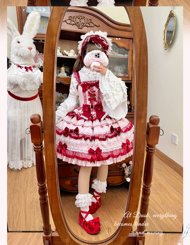 Sakurahime~Ribbon Strawberry~Sweet Lolita JSK and BNT with Old School Lolita Style 42537:744386