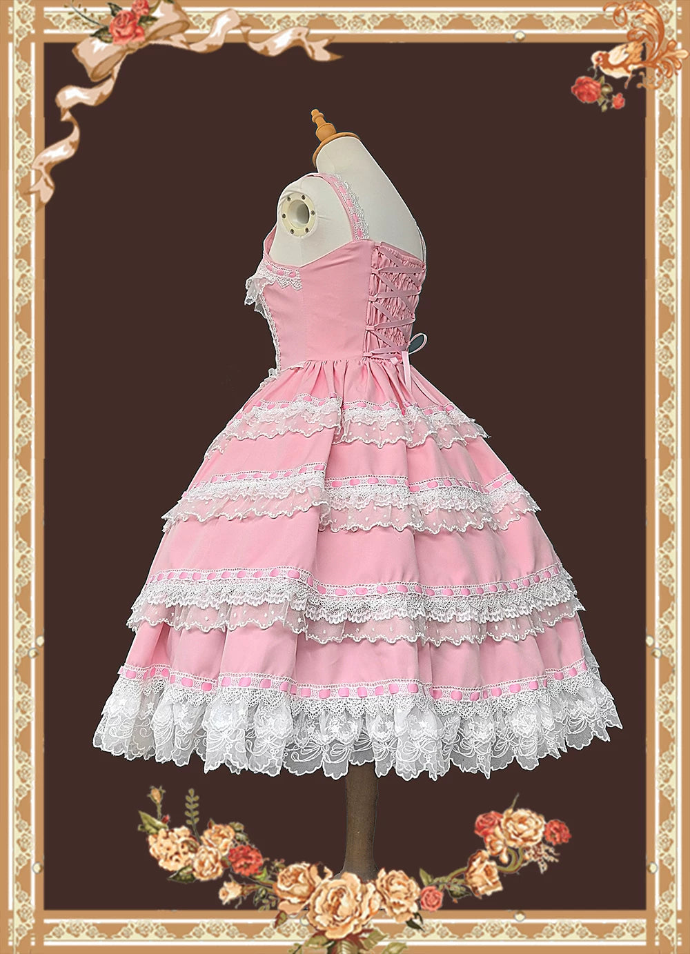 Mirror Doll - Old School Lolita Tiered Hem JSK with Polka Dot Lace 45540:853715