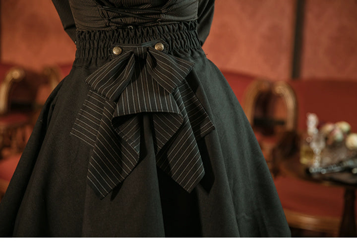 (BFM)Mr. Yi's Steam Continent~Gothic Lolita Skirt Black High-Waisted Leather Waistband Skirt