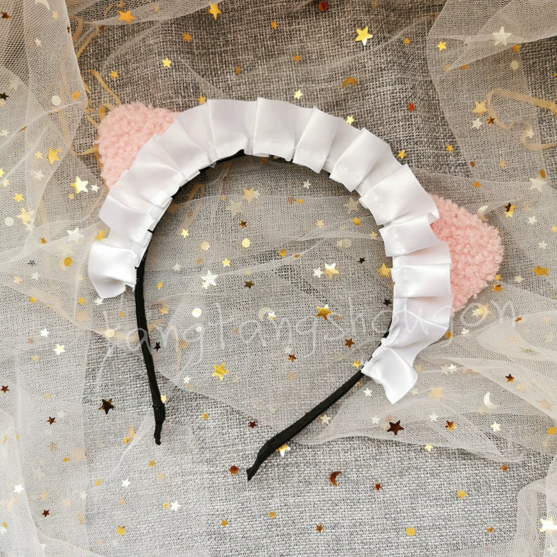 Handmade Sugar Time~Maid Lolita Cat Ear KC Kawaii Hairband Pink cat ears  