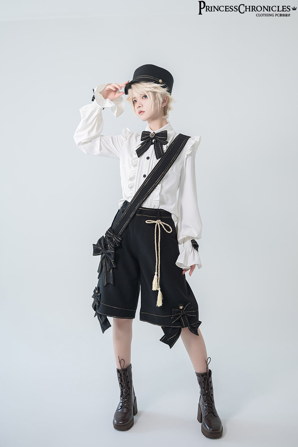 Princess Chronicles~Ouji Lolita Black-white Shirt and Shorts   