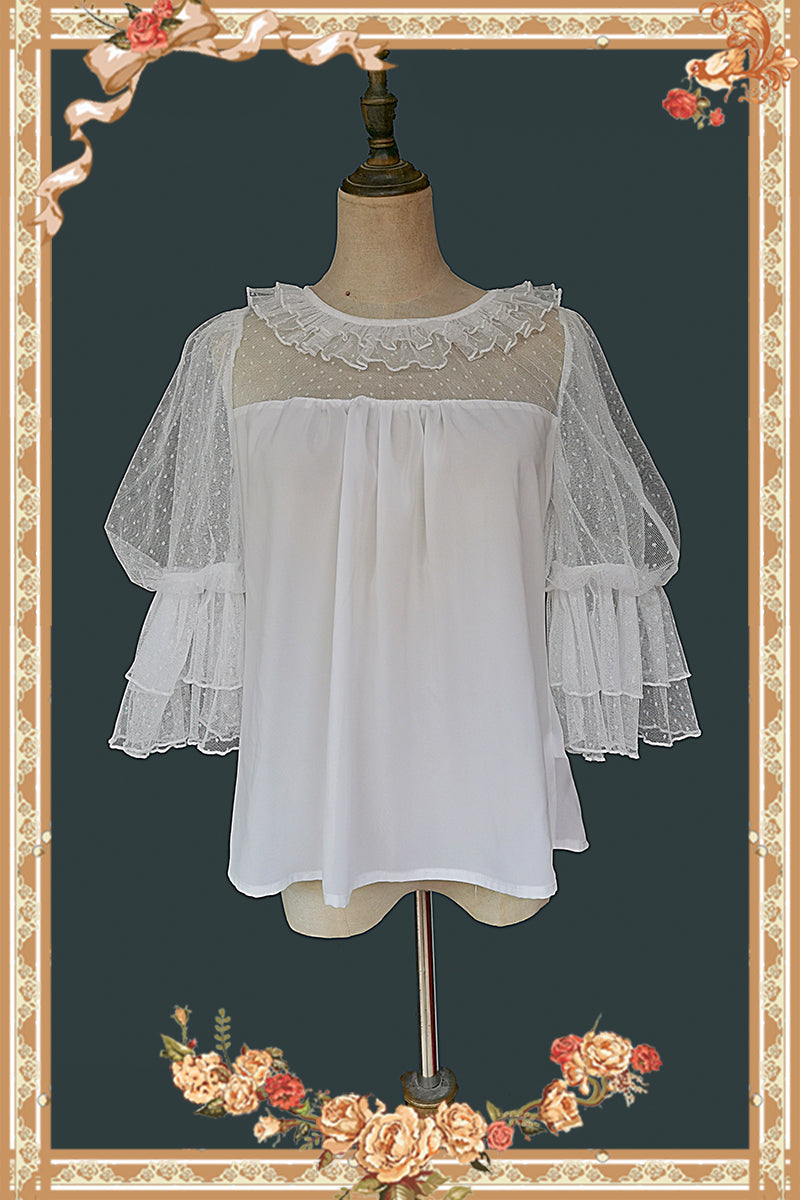 Infanta~Elegant Lolita JSK Dress Tiered Rabbit Prints Middle Split Dress S Deep Sea Pearl White Shirt - Free sizee 