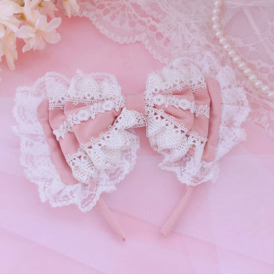 (BFM)Sakura House~Sweet Lolita Headband Lace Triple Bow KC Pink  