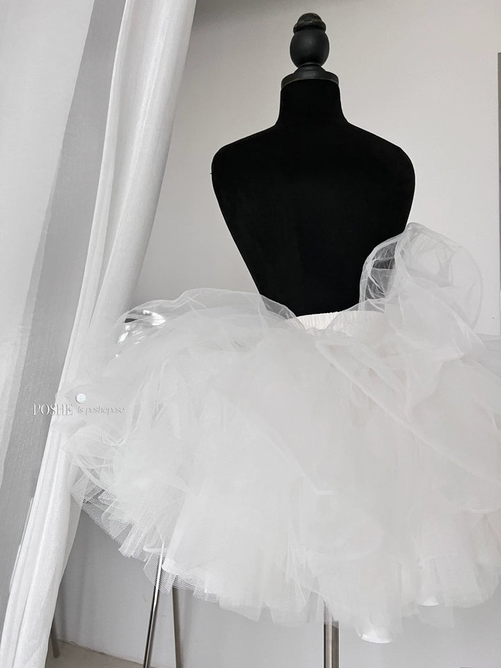 POSHEPOSE~Kitchen Helper~Sweet Lolita JSK Set Tiered Skirt Detachable Short Sleeves Dress Free size White flying petticoat 