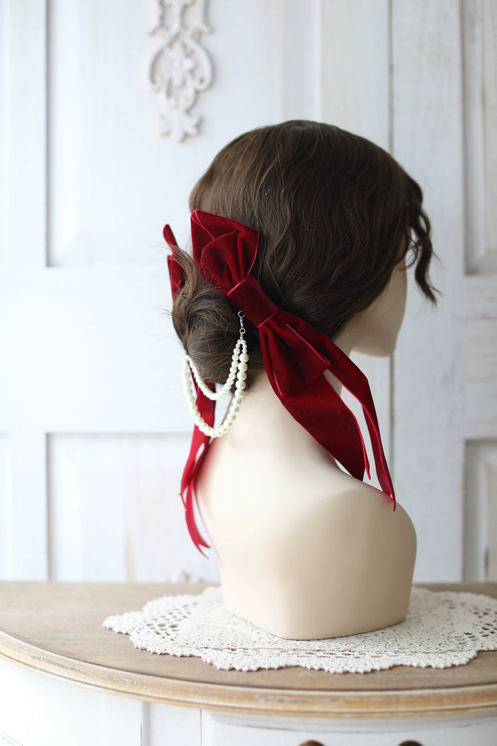 SweetDreamer~Retro Lolita Hair Clip Bow Pearl Handmade Headdress   