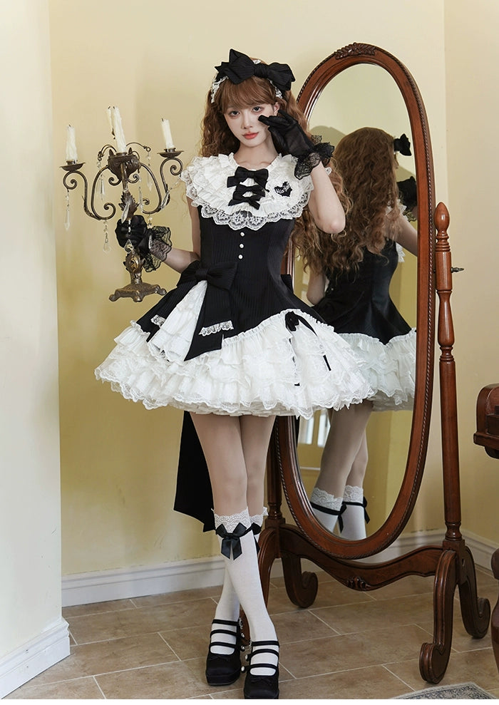 Alice Girl~Arrogant Miss~Sweet Lolita Jumper Dress with Tiered Lace Skirt