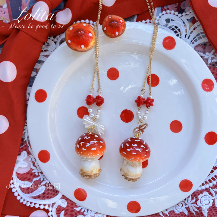 Bear Doll~Handcraft Kawaii Lolita Mushroom Necklace   