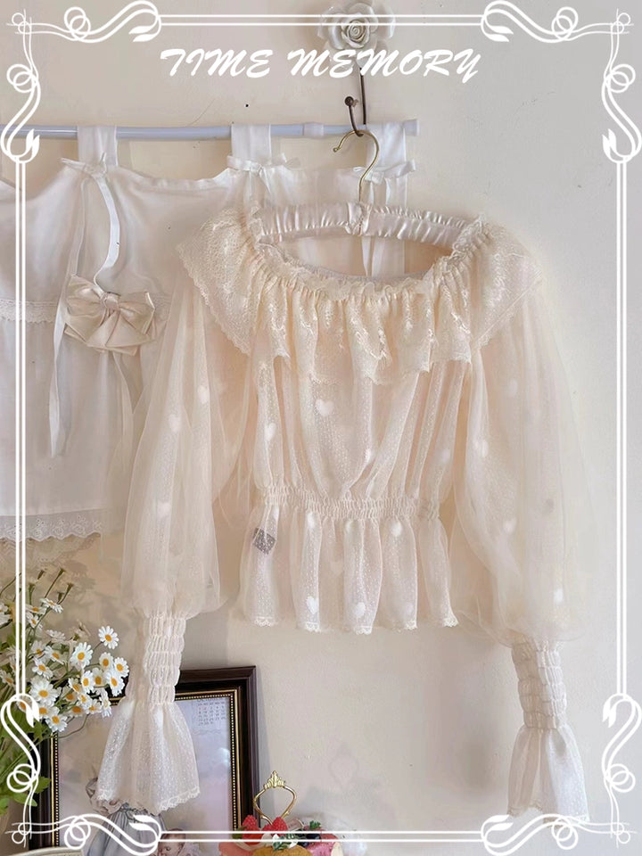 Time Memory~Layered Heart~Sheer Classic Shirt with Mutton Sleeves & Polka Dot 42821:757757