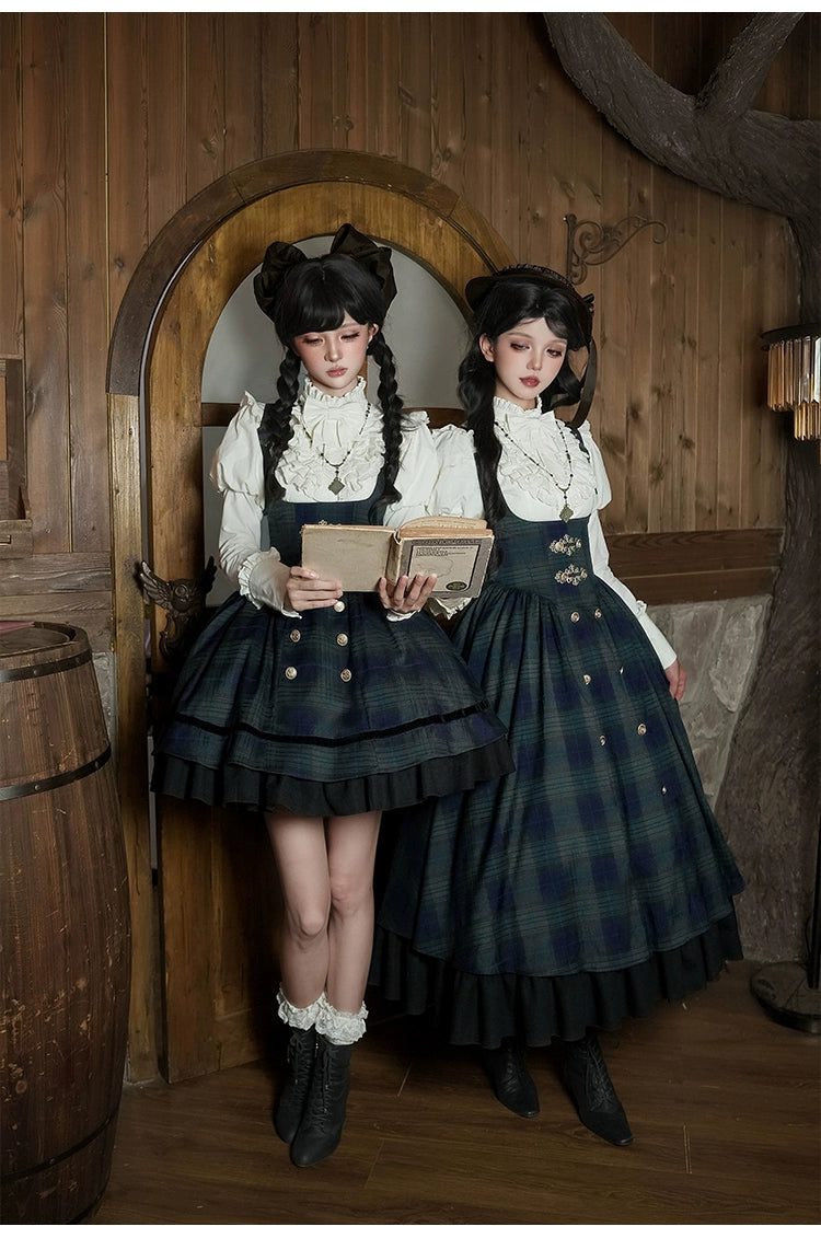With PUJI - Berlin Souvenir - Plaid Preppy Style Lolita Bust Supporting JSK Outfit 43928:789927