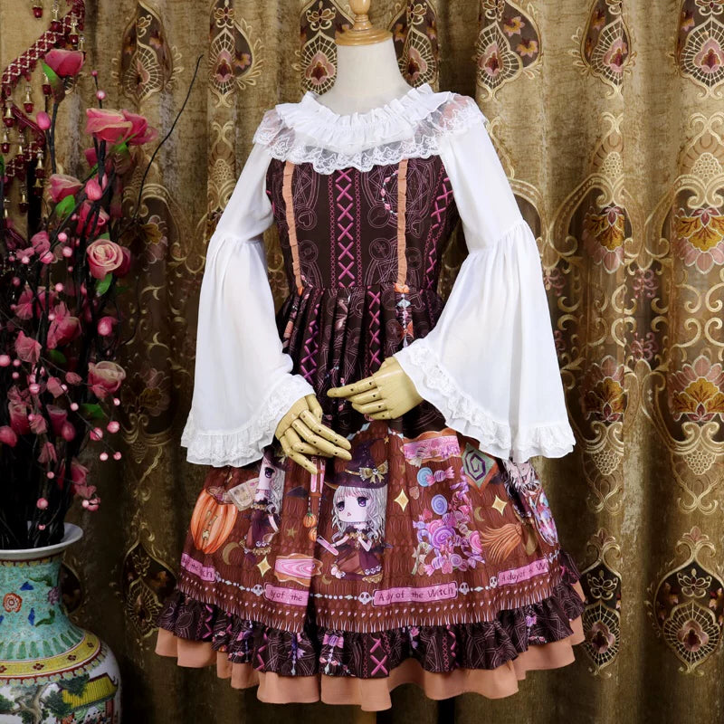 Halloween Sweet Lolita JSK Dress, Witch & Pumpkin Print 45945:869594