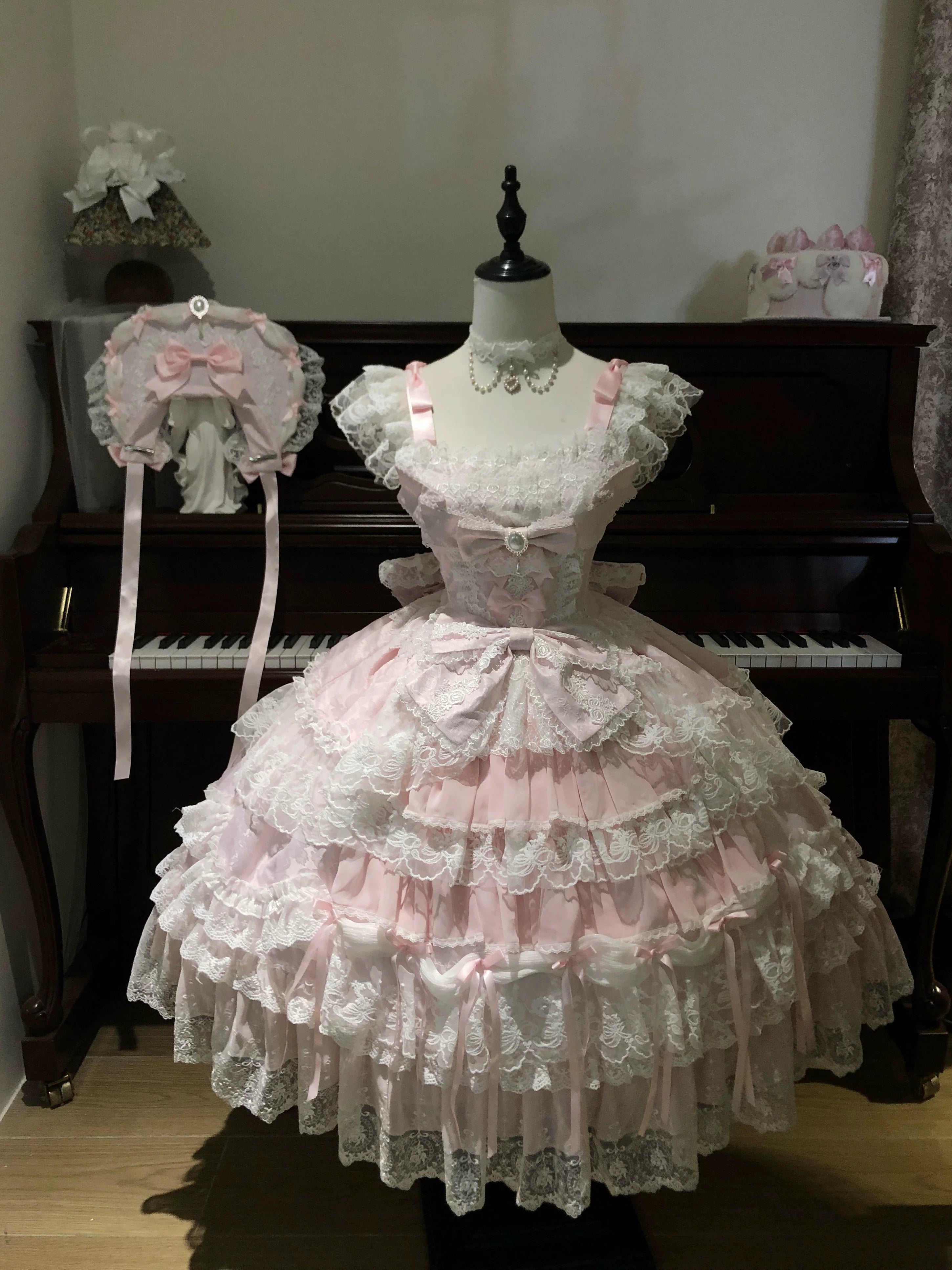 Eternal Floral Whisper - Sweet Lolita Tiered JSK Dress with Lace (L M S) 45601:854606