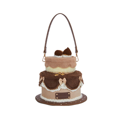 Momo~Brown Kawaii Lolita Bag 3D Birthday Cake Plush Handbag Brown cake bag  