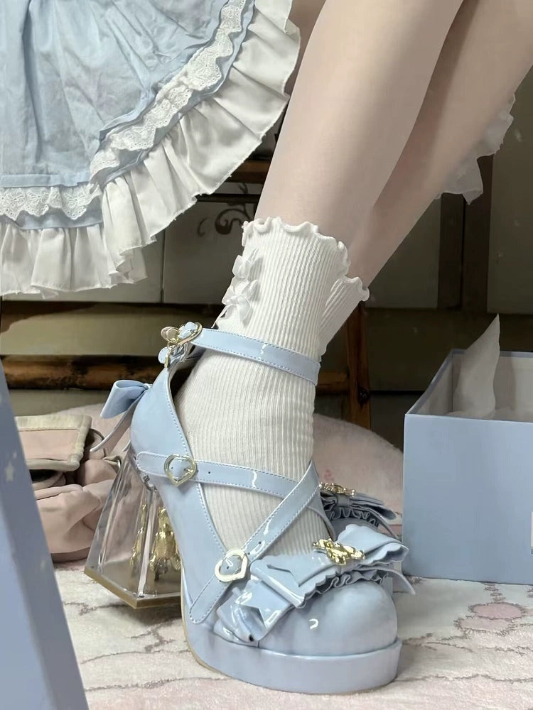 Meng Ka Jiang - Dreamy Bear - Sweet Lolita Shoes, Transparent Heel With Embedded Bear