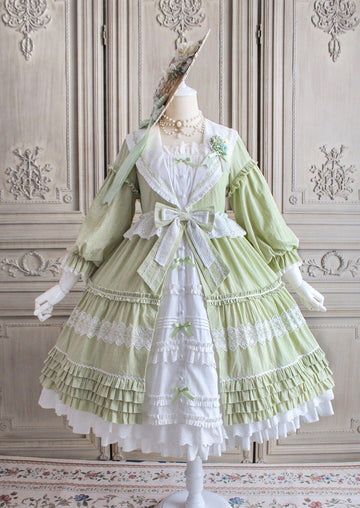 Ilovexiaolu~Meow Lullaby~Cotton Kawaii Lolita OP Dress with Removable Kitty Apron
