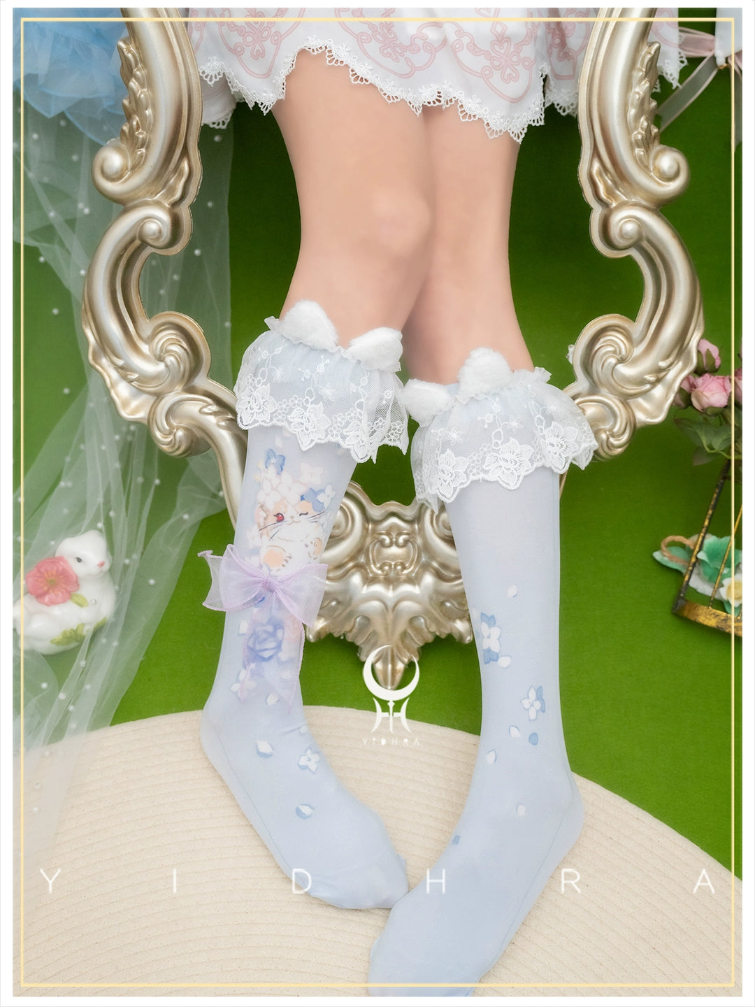 Yidhra~Animal Garden~Kawaii Lolita Calf Socks Cat Rabbit Print Stockings 40460:666276